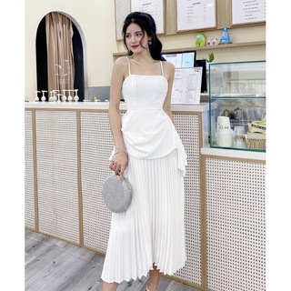 (100% hình thật shop chụp) {YAME By Thuy Tran} VÁY LỤA 2S XẾP LY SANG CHẢNH (V04)