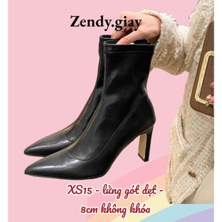 Boot nữ cổ cao mũi nhọn trẻ trung gót 8p, Boot Nữ Mũi Nhọn Cổ Cao Da Mờ chất da mềm ôm cổ chân XS15