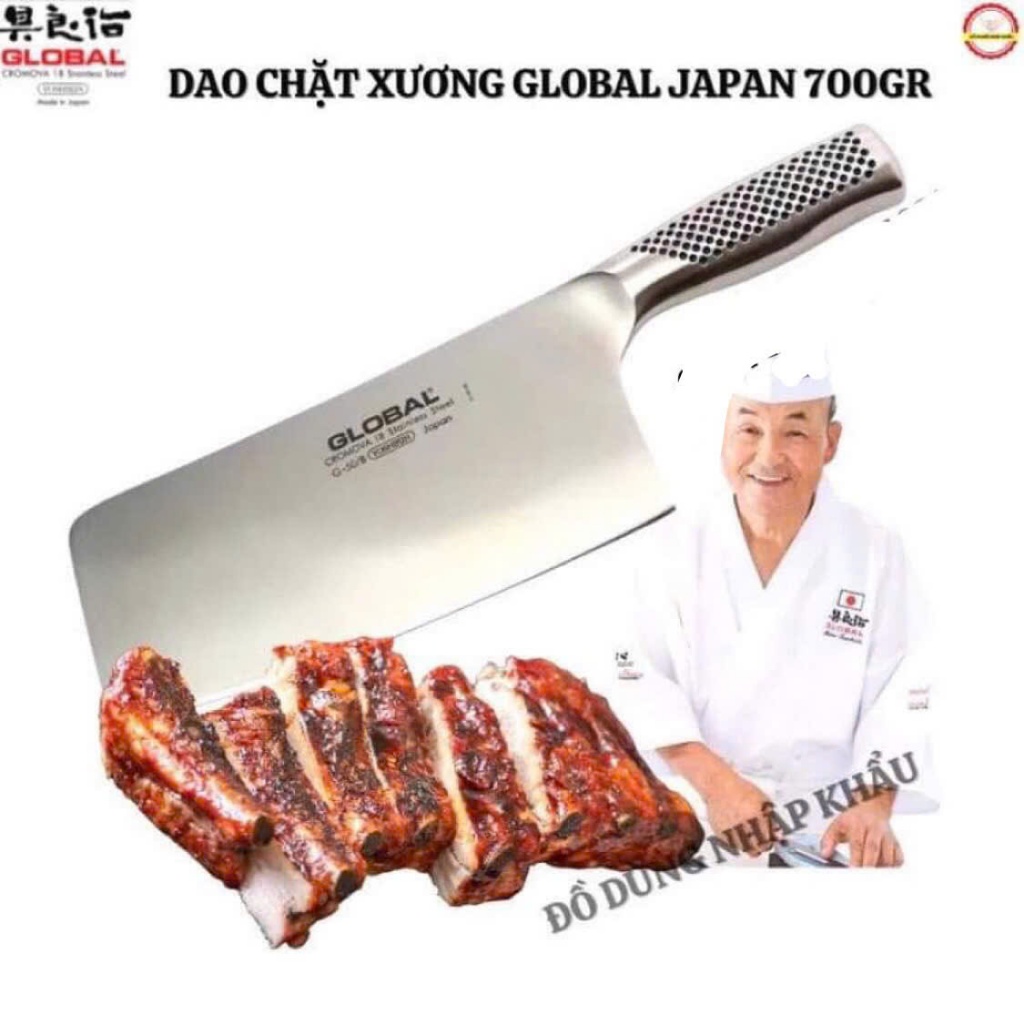 Dao nhà bếp chặt xương cao cấp GLOBAL Nhật Bản bằng thép trắng đúc 3 lóp chống gỉ-700GRw