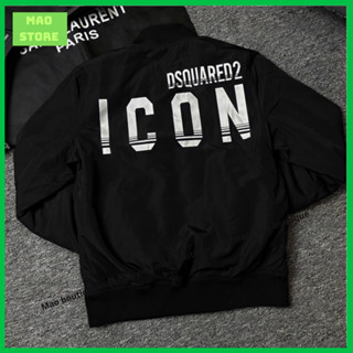 Áo Khoác Bomber Gió Nam Dsq2 Khoá Zip In Chữ Dsquared2 ICON Trắng Sọc Đen Hai Mặt 2 Lớp Dày Dặn Dành Cho Anh Em Boy Phố