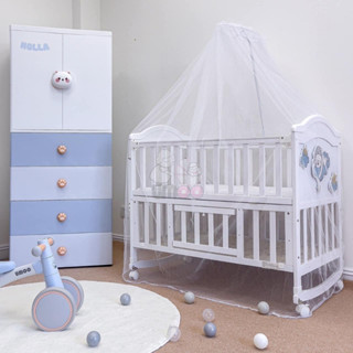 Nôi cũi giường Umoo 2 tầng UM-08106, Cũi gỗ thông 5in1 cho bé - Cũi ngủ / làm quây / làm bàn học / ghép giường / nôi đưa