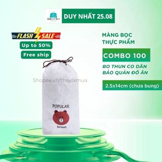 COMBO 100 màng bọc thực phẩm PE bo thun co giãn bảo quản đồ ăn kiêm mũ chùm tóc kèm túi gấu (TNL100)