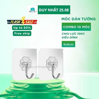 Combo 15 móc dán tường, móc dính tường treo đồ siêu dính trong suốt chịu lực tới 10kg (MDT01)