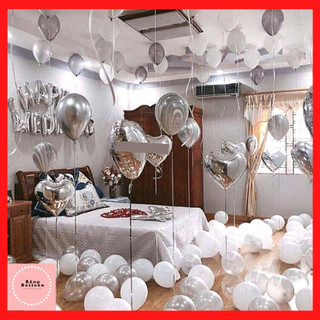 Set bóng bay trang trí phòng cưới màu bạc c11 của Bống Balloon 🎈 Tặng combo 3 chữ hỷ + cánh hoa trang trí phòng cưới