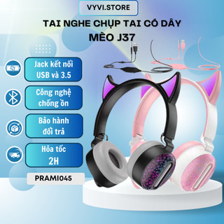 Tai Nghe Mèo J37 - Chất Âm Tuyệt Vời - Micro Tinh Tế - Thiết Kế Đáng Yêu Với Đèn LED RGB Rực Rỡ