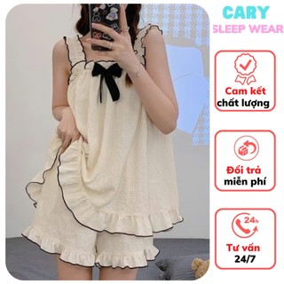 Set bộ đồ ngủ hai dây trơn chất đũi xốp mềm thoáng mát mặc nhà CARY