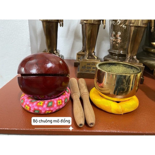 Bộ chuông mõ đồng vàng cho phật tử tại gia 9cm ,11,5cm
