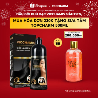 Dầu gội phủ bạc vicchamis màu đen, dầu gội nhân sâm gội là đen mềm mượt tóc - chai 500ml