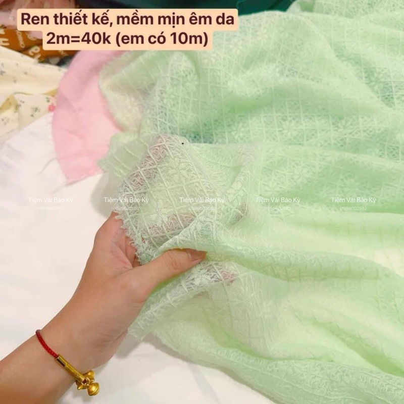 VẢI REN TƠ ÉP 2 LỚP MÀU XANH MINT
