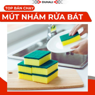 [10 Miếng] Cọ Rửa Chén Bát, Vòi Rửa, Gương Kính - 2 Mặt Vàng Xanh Đánh Sạch Vết Bẩn - Mút Xốp Đa Năng - Duhali