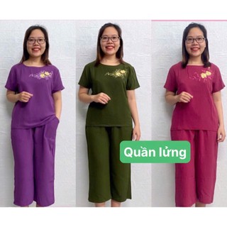 Đồ bộ trung niên đũi cho mẹ mặc nhà - Bộ ngủ người già cao cấp áo thêu hoa quần lửng ống rộng bigsize đẹp rẻ