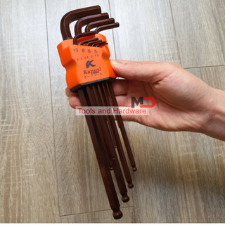 Bộ lục giác thép nâu đầu bi hãng kapusi nhật bản 9 cây chữ l 1.5-10mm, chất liệu thép cr-v6150