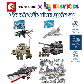 Đồ chơi lắp ráp xếp hình xe quân sự, tàu chiến, tăng bọc thép, cảnh sát, máy bay chiến đấu