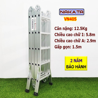 Thang nhôm gấp xếp 4 đoạn 5,8m Nakata VN405. Bảo hành 2 năm
