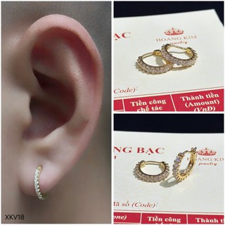 Bông tai bạc xi vàng 18K Hoàng Minh Châu Jewelry(XKV18 )nam nữ-khuyên tai tròn bạc S950 XI VÀNG 18K