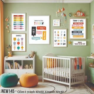 Bộ tranh Montessori cho bé trang trí treo tường canvas KIDMON