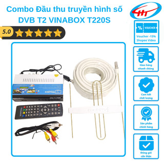 Đầu thu truyền hình số mặt đất dvb t2 vinabox t220s tặng anten khuếch đại chính hãng mobitv kèm dây 15m chính hãng avg
