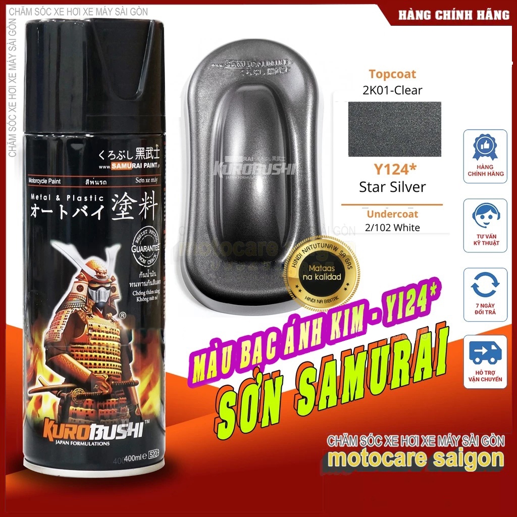 Samurai Y124 sơn xịt màu bạc lấp lánh chuyên cho mâm lốc máy dàn chân