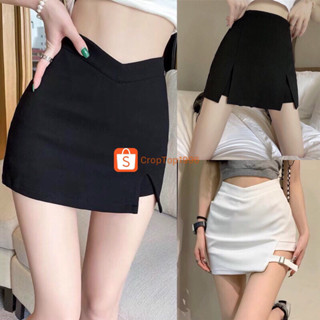 Chân váy ngắn xẻ đùi chữ A khoá kéo chất tuyết mưa dáng xuông che bụng  A36
