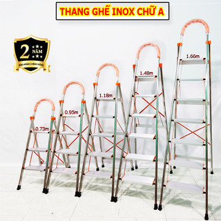 Thang nhôm ghế tay vịn khung inox 3,4,5,6,7 bậc chiều cao 0.7 đến 1.7m Nakata; BH 24 tháng