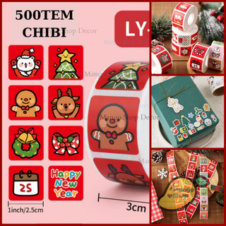 Cuộn 500 sticker tem miếng dán trang trí quà tặng giáng sinh noel