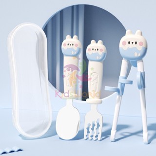 Bộ thìa nĩa đũa tập gắp cho bé KidAndMom hình thỏ xỏ ngón chống trượt giúp làm quen với gắp thức ăn