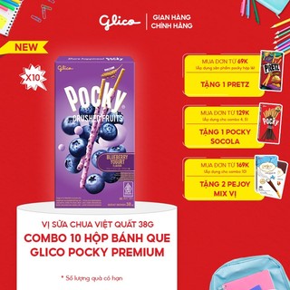 Combo 10 hộp bánh que Pocky Premium Trái Cây Nghiền Vị Sữa Chua Việt Quất 38g