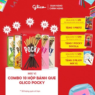 Combo 10 hộp Bánh que Glico Pocky nhiều vị (2 Socola - 2 Dâu - 2 Cookie & Cream - 2 Matcha - 2 Double Choco)