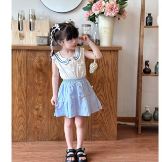 Sét bé gái, áo polo cổ thủy thủ phối chân váy kaki mềm xếp li nhấn cúc hàng loại 1 kiểu sang chảnh cho bé 10-30kg Juny