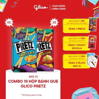 Combo 10 hộp Bánh que mặn nướng giòn Glico Pretz Happy Set E mix vị (5 Khoai tây - 5 Bắp ngọt)