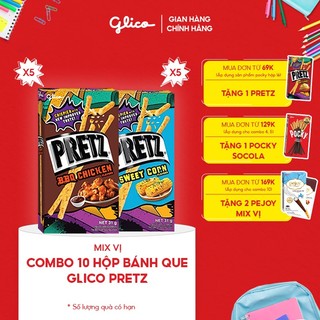 Combo 10 hộp Bánh que mặn nướng giòn Glico Pretz Happy Set C mix vị (5 BBQ Gà nướng - 5 Bắp ngọt)