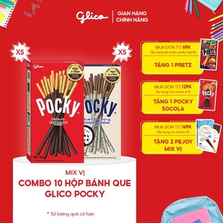 Combo 10 hộp Bánh que Glico Pocky Happy Set B mix vị (5 Socola - 5 Cookies & Cream)