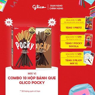 Combo 10 hộp Bánh que Glico Pocky Happy Set C mix vị (5 Socola - 5 Double Choco)