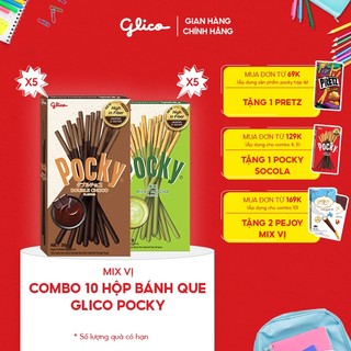 Combo 10 hộp Bánh que Glico Pocky Happy Set J mix vị (5 Double Choco - 5 Matcha)
