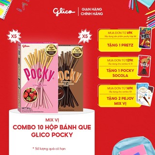 Combo 10 hộp Bánh que Glico Pocky Happy Set A mix vị (5 Socola - 5 Dâu)
