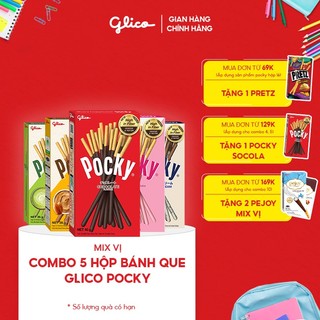 Combo 5 hộp Bánh que Glico Pocky mix vị (1 Socola  - 1 Dâu - 1 Cookies & Cream - 1 Matcha - 1 Double Choco)