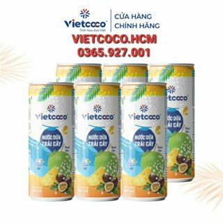 1 lốc nước dừa trái cây vietcoco có thạch, date mới (6 lon x 240ml)