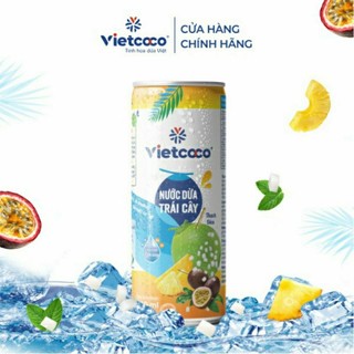 1 lốc nước dừa trái cây vietcoco có thạch, date mới (6 lon x 240ml)