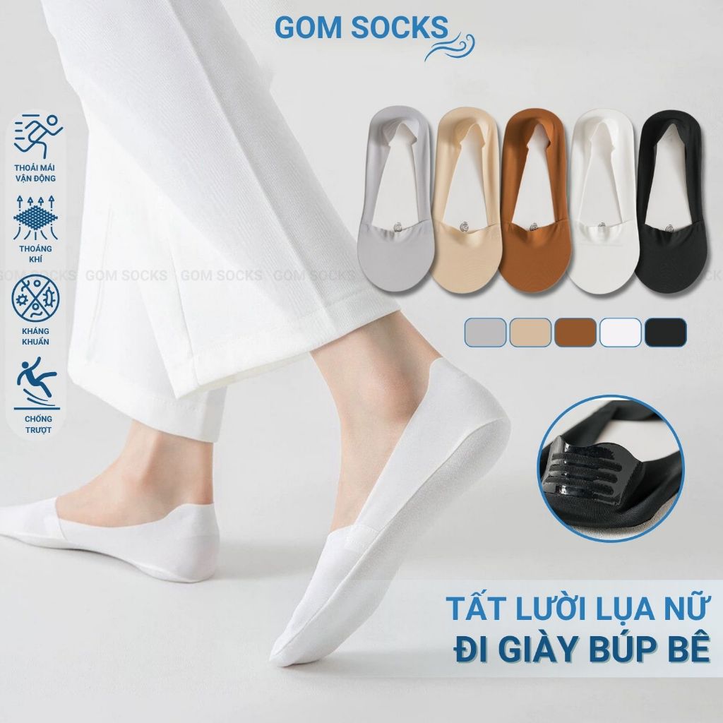 Tất lười nữ chống tuột gót GOM SOCKS, vớ mang giày búp bê chất cotton mềm mịn, hút ẩm thoáng khí - TATLUA-UYE-7002-1DOI