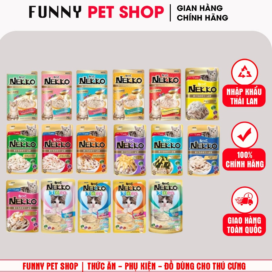 Pate Nekko cho mèo gói 70g, Pate Nekko Kitten, Jelly, Gravy đủ vị - Funny Pet Shop