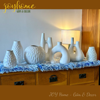 Bình hoa gốm đen trắng phong cách tối giản Wabisabi, decor bàn tủ, kệ sách, cắm cỏ lau, hoa tươi