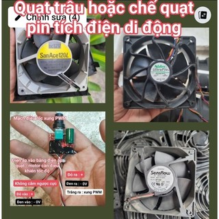Quạt 12cm x 12cm x 3.8cm 12vdc, Quạt trâu cày, có chỉnh tốc độ, chế quạt pin, quạt tích điện làm mát
