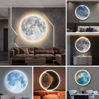 (Nhiều Mẫu) Tranh Mặt Trăng trang trí Trung Thu có đèn LED hình thật decor quán cà phê nhà cửa