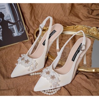 Giày cưới quai hậu tiểu thư TL03 - 9p - Giày đính hoa tinh tế sang chảnh - giày cao gót nữ tôn dáng