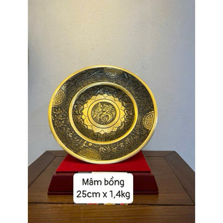 Mâm ngũ quả mâm bồng bằng đồng nguyên chất 25cm hàng kỹ dày nặng 1,4kg .Đĩa trái cây bằng đồng