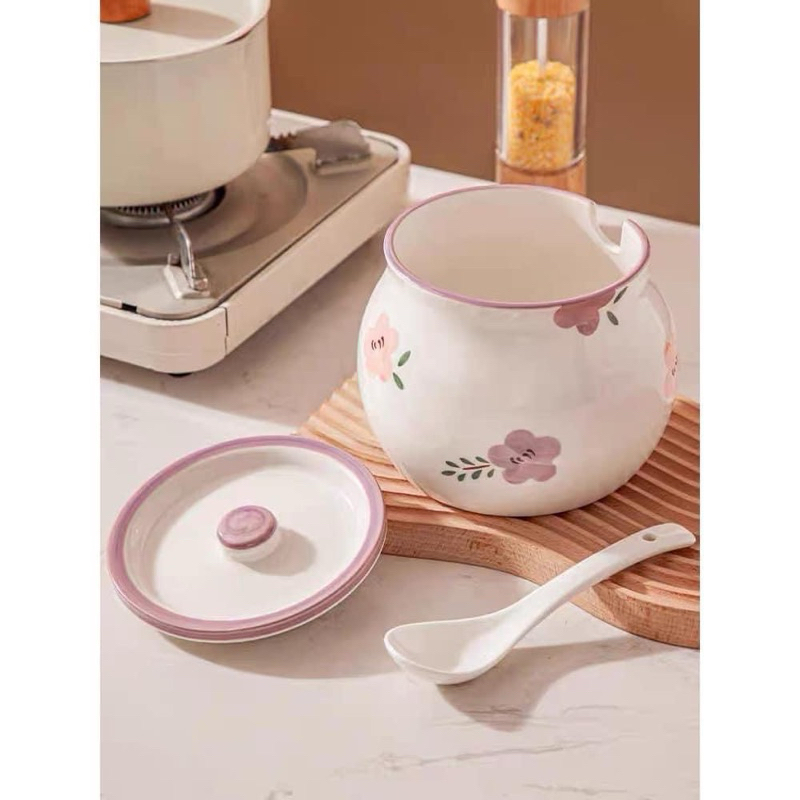 ( ảnh thật) Hũ sành, liễn sành đựng mỡ 670ml có nắp kèm thìa, hũ sành đựng mỡ có nắp, hũ sành đựng g