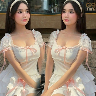 Áo Coquete phối dây ruy băng hồng CiciTee