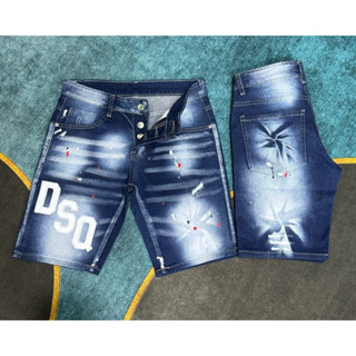 Quần short jean nam D.S.Q màu xanh 4 cúc vảy sơn phong trắng dsq2 phong cách trẻ trung