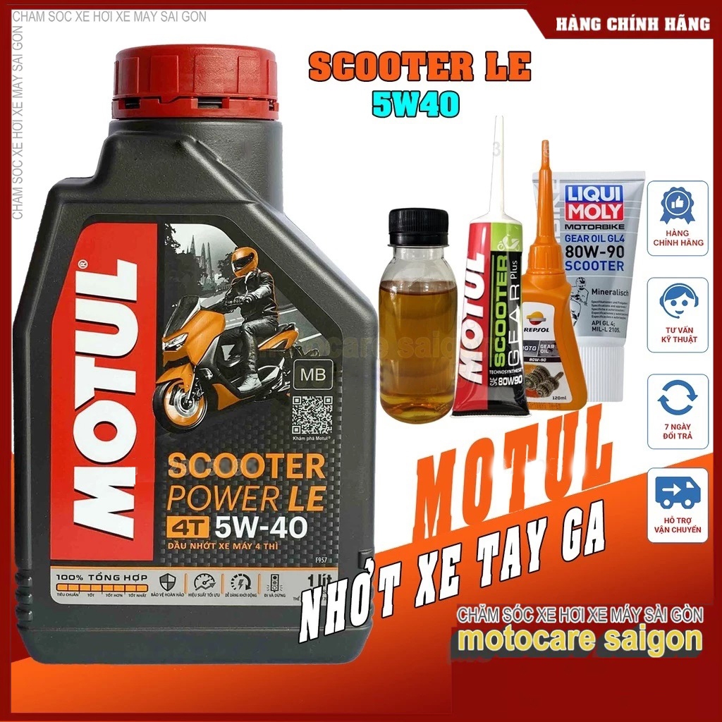 Combo: Nhớt Motul Scooter Power LE 5w40 + Nhớt láp Motul/Repsol/Liqui Moly
