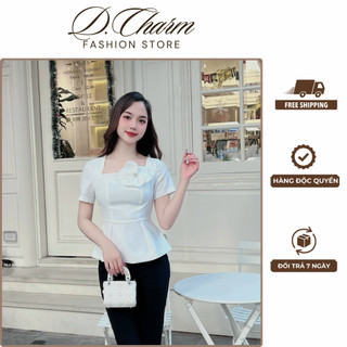 Áo peplum nhà d'charm cổ vuông phối với hoa -dcao2304